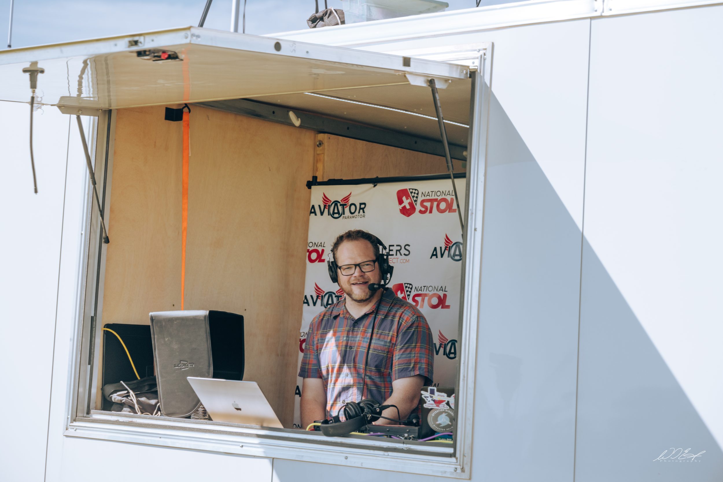 Ryan Dembroski, 'the voice of STOL,' calls the competition from the National STOL broadcast trailer