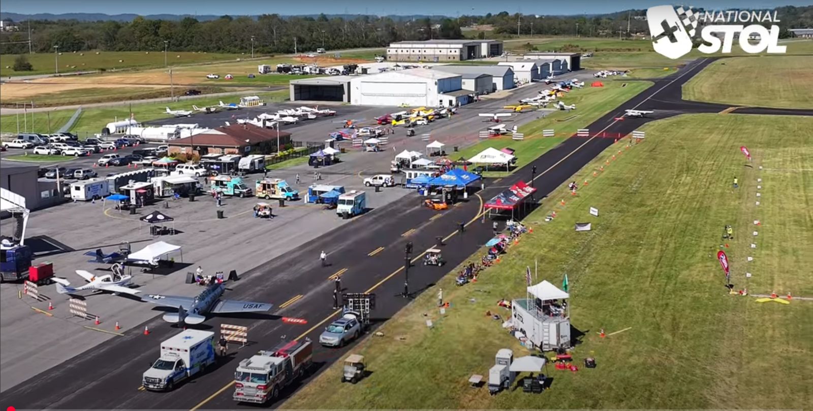 Aerial view of the Music City STOL flight line, vendors and static rows